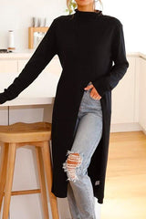 Heididress Solid Turtleneck Long Sleeve High Split Dresses