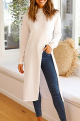Heididress Solid Turtleneck Long Sleeve High Split Dresses
