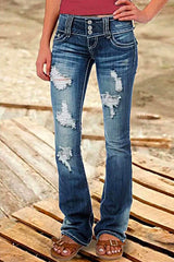 Heididress Button Down Distressed Ripped Jeans with Pockets