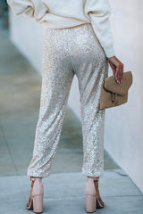 Heididress Tie Waist Sequin Joggers Pants with Pockets