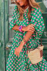 Heididress Puff Sleeve Geometry Printed Swing Dress