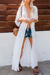 Heididress Lace V Neck Tie Waist Cover Up Cardigans