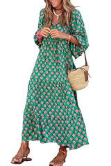 Women's Puff Sleeve Floral Boho Maxi Dress