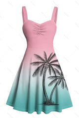 Gradient Palm Tree Summer Dress – Casual Beach Holiday A-Line Sundress