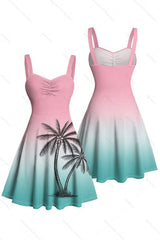 Gradient Palm Tree Summer Dress – Casual Beach Holiday A-Line Sundress