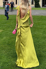 Heididress High Slit Back Drape Cascading Satin Maxi Cami Dress