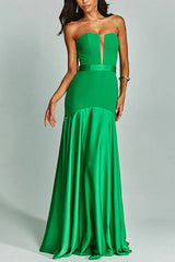 Heididress Mesh V Neck Strapless Splice Flare Maxi Party Dress