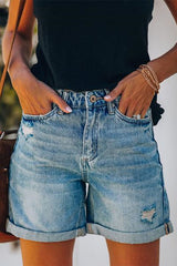 Heididress Rolled Hem Ripped Denim Shorts