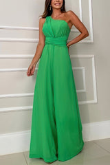 Heididress Sleeveless One Shoulder Waisted Flare Wide Leg Jumpsuit
