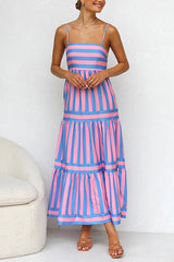 Heididress Spaghetti Strap Ruffle Tiered Color Block Striped Maxi Dress