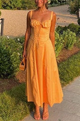 Heididress Drawstring Neck Slit Bustier Midi Cami Dress