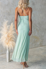 Heididress One Shoulder Slit Ruched Ruffle Mesh Maxi Dress