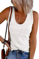 Scoop Neck Ribbed Solid Sleeveless Top