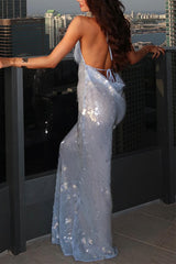 Heididress Halter Cowl Neck Open Back Sequin Maxi Party Dress