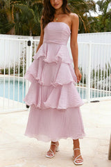 Heididress Strapless Empire Waist Ruffle Layered Maxi Dress