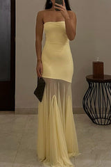 Heididress Strapless Tube Flare Mesh Maxi Party Dress