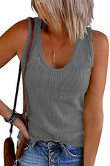 Scoop Neck Ribbed Solid Sleeveless Top