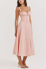 Heididress Drawstring Neck Slit Bustier Midi Cami Dress