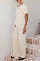 Elastic Waist Wide Leg Knit Pants