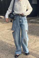 Heididress Distressed Wide Leg Ripped Jeans