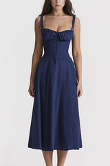 Heididress Drawstring Neck Slit Bustier Midi Cami Dress