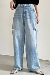 Heididress Distressed Wide Leg Ripped Jeans