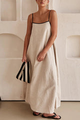 Heididress Adjustable Strap Backless Cotton Linen Maxi Dress