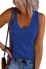 Scoop Neck Ribbed Solid Sleeveless Top