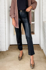 Faux Leather Straight Leg Trousers with Pockets