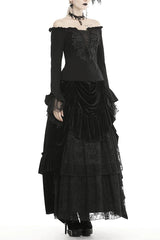 Gothic Lace-Up Off-Shoulder Top with Flared Lace Sleeves