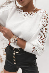 Heididress Hollow Out Lace Splice Long Sleeves Knit Top