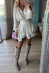 Heididress Lantern Long Sleeves Waisted Ruffle Mini Dress