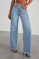 Heididress Raw Hem Distressed Wide Leg Denim Pants
