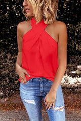Heididress Criss Cross Halter Solid Sleeveless Top