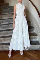 Heididress Mockneck Sleeveless A-line Lace Maxi Dress