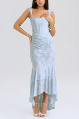 Heididress Sleeveless Ruched Waist Ruffle Hem Jacquard Maxi Dress