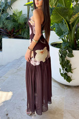 Strapless Tube Floral Print Flare Maxi Dress