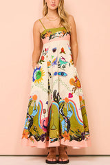 Heididress Spaghetti Strap High Waist Unique Print Maxi Swing Dress