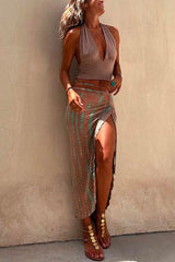 Heididress Drawstring High Slit Tie Dye Maxi Skirt