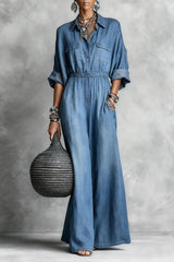 Women's Flowy Solid Color Casual Denim Jumpsuit