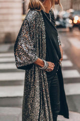 Heididress 3/4 Sleeves Open Front Sequin Shinny Midi Cardigan