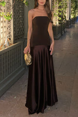 Heididress Strapless Satin Patchwork Flare Maxi Dress