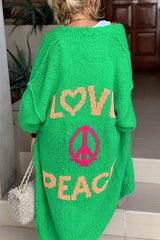 Heididress Open Front Love and Peace Pattern Long Sweater Cardigan(in 5 Colors)