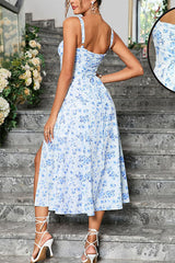 Heididress Adjustable Strap Back Lace-up Slit Midi Dress