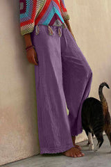Heididress Solid Raw Hem Wide Leg Casual Pants