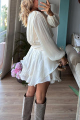 Heididress Lantern Long Sleeves Waisted Ruffle Mini Dress