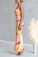 Sleeveless Floral Print Bodycon Maxi Dress