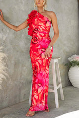 Heididress Ruffle One Shoulder Floral Print Bodycon Maxi Dress
