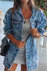 Heididress Button Down Ripped Distressed Denim Coat
