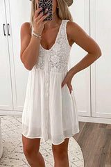 Heididress Lace Floral Buttons Swing Tank Dress